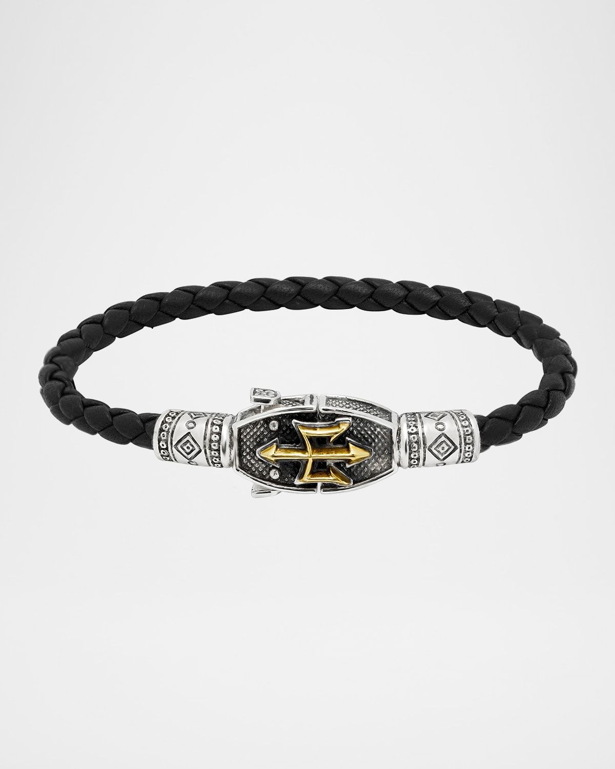 Men & apos;s Leather Two-Tone Trident Bracelet
