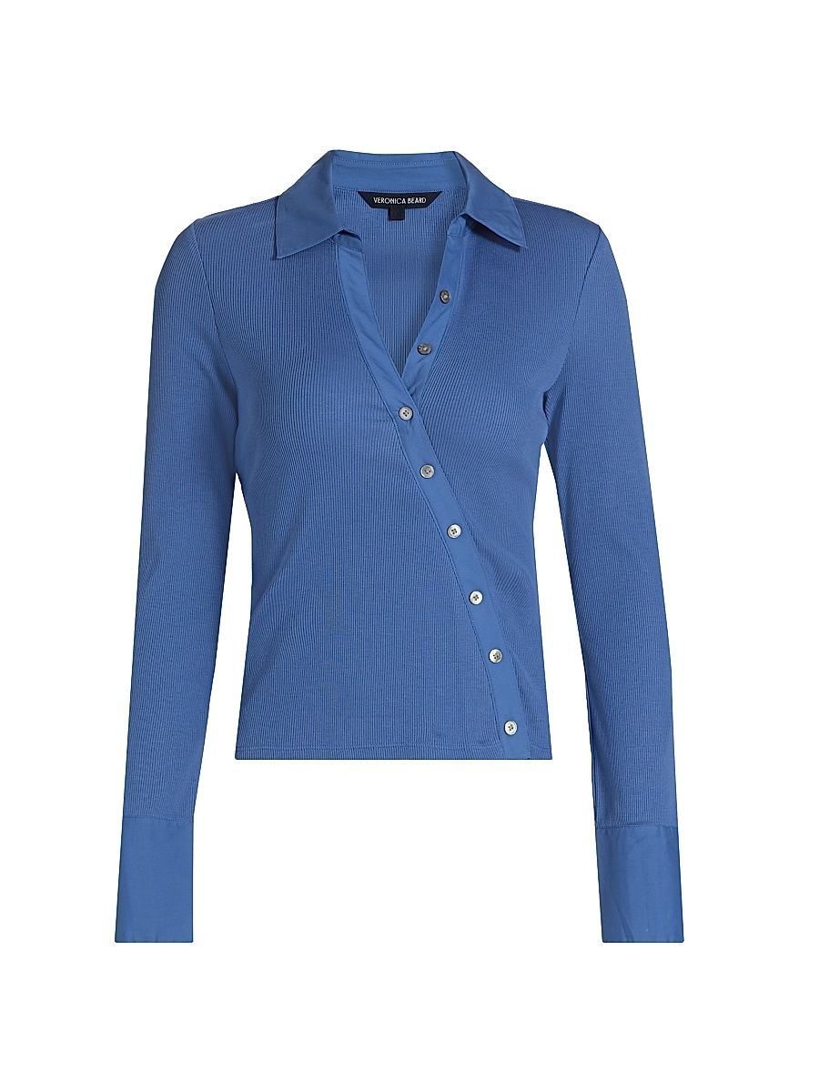 Veronica Beard Women's Brenner Cotton Asymmetric Shirt - Blue Coast - Size XS