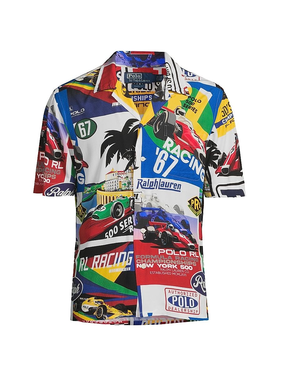 Men's Classic-Fit Racing-Print Camp Shirt - Race Poster - Size XXL