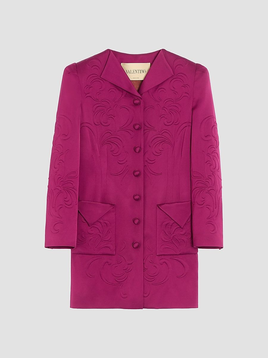 Women's Embroidered Satin Cady Caban Jacket - Purple Magenta - Size 6