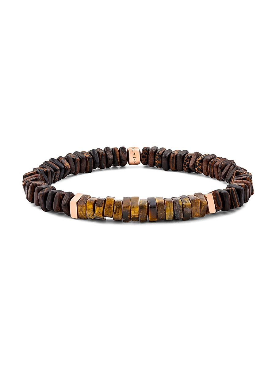 Men's Legno Wood, Rose Goldtone & Sterling Silver Bracelet - Brown - Size Large