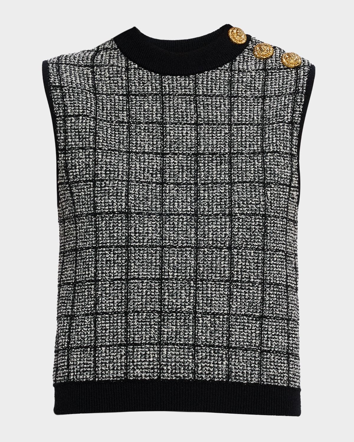 Sleeveless Grid-Check Knit Top