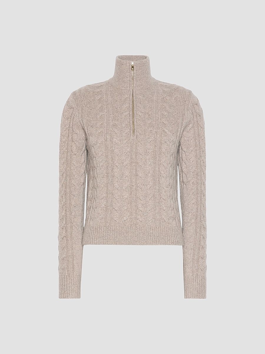 Women's Cable Knit Cashmere Yarn Sweater - Sand - Size XL