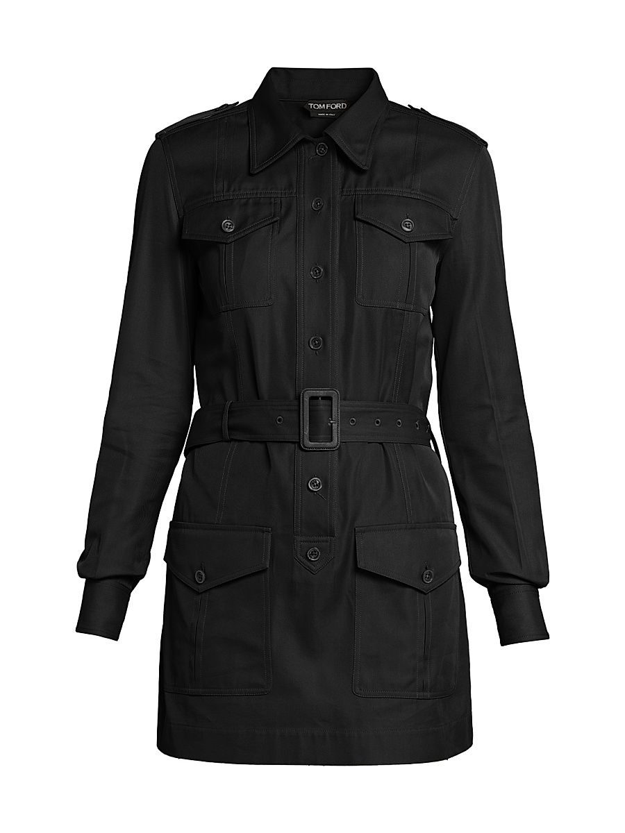 Women's Belted Silk & Cotton Faille Minidress - Black - Size 2