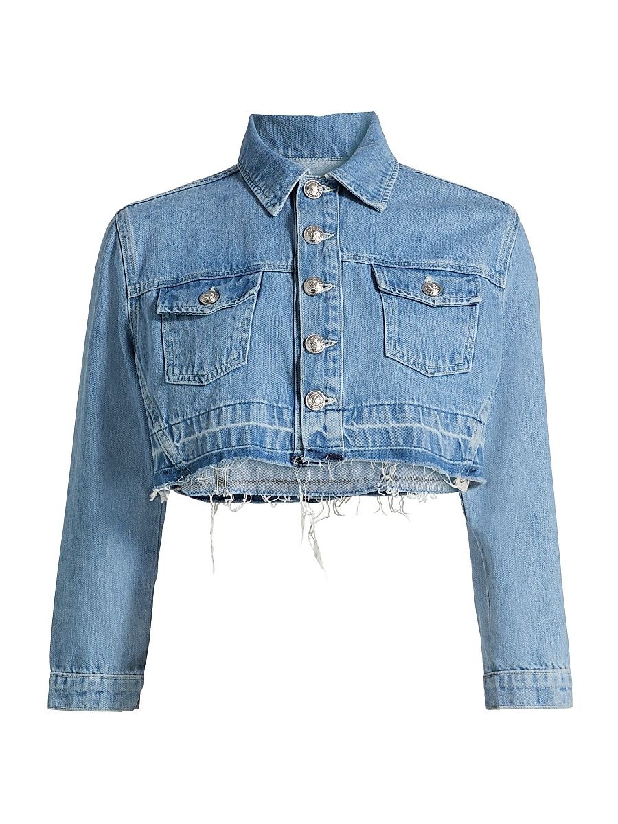 Women's Genevie Raw-Edge Denim Crop Jacket - Zion - Size Large