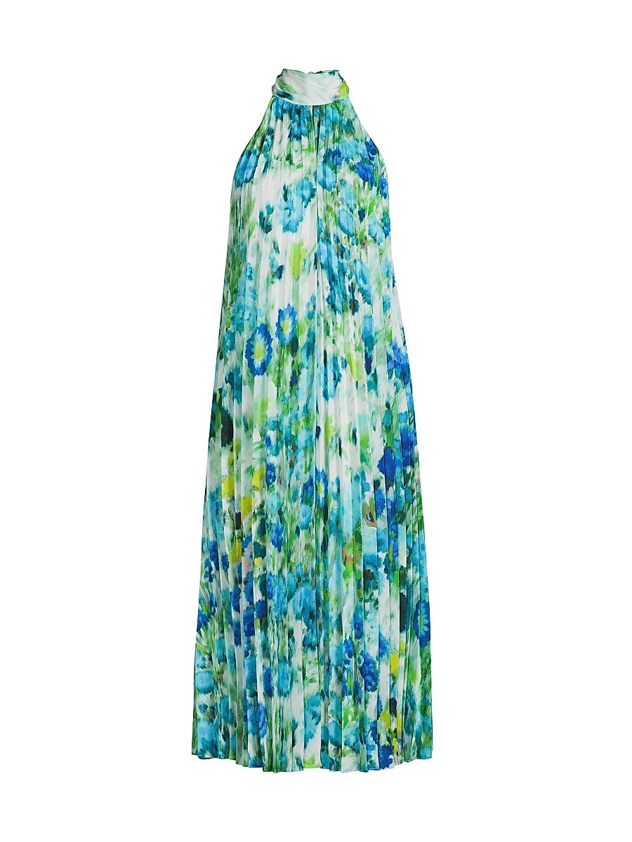 Women's Rue Floral Pleated Halter Cocktail Dress - Aquamarine Multi - Size XL