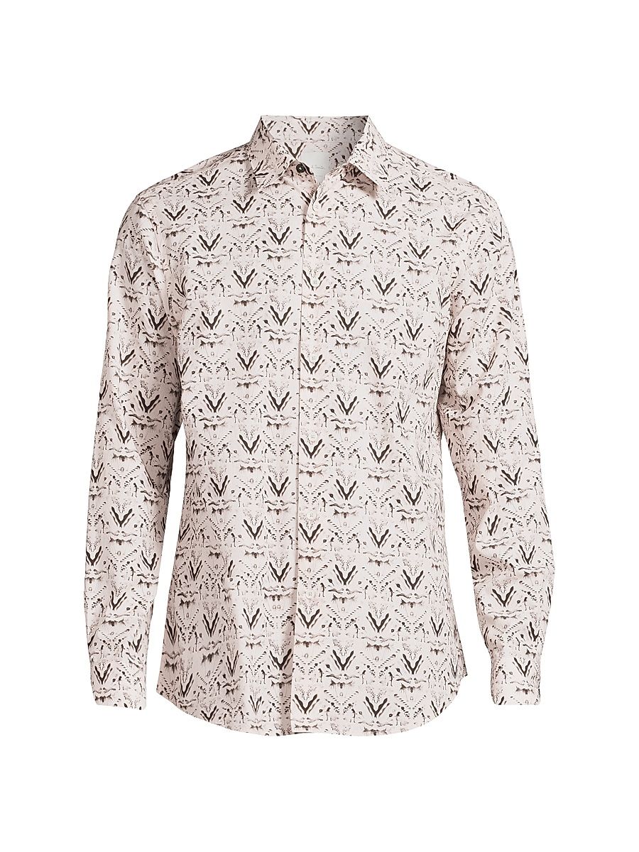 Men's Printed Regular Fit Shirt - Beige - Size Large