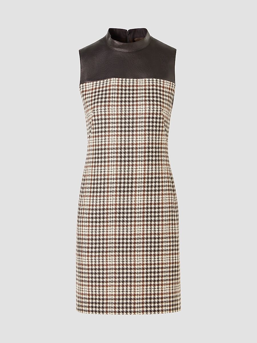 Women's Mix-Media Plaid Mini Dress - Winter White Espresso - Size 10