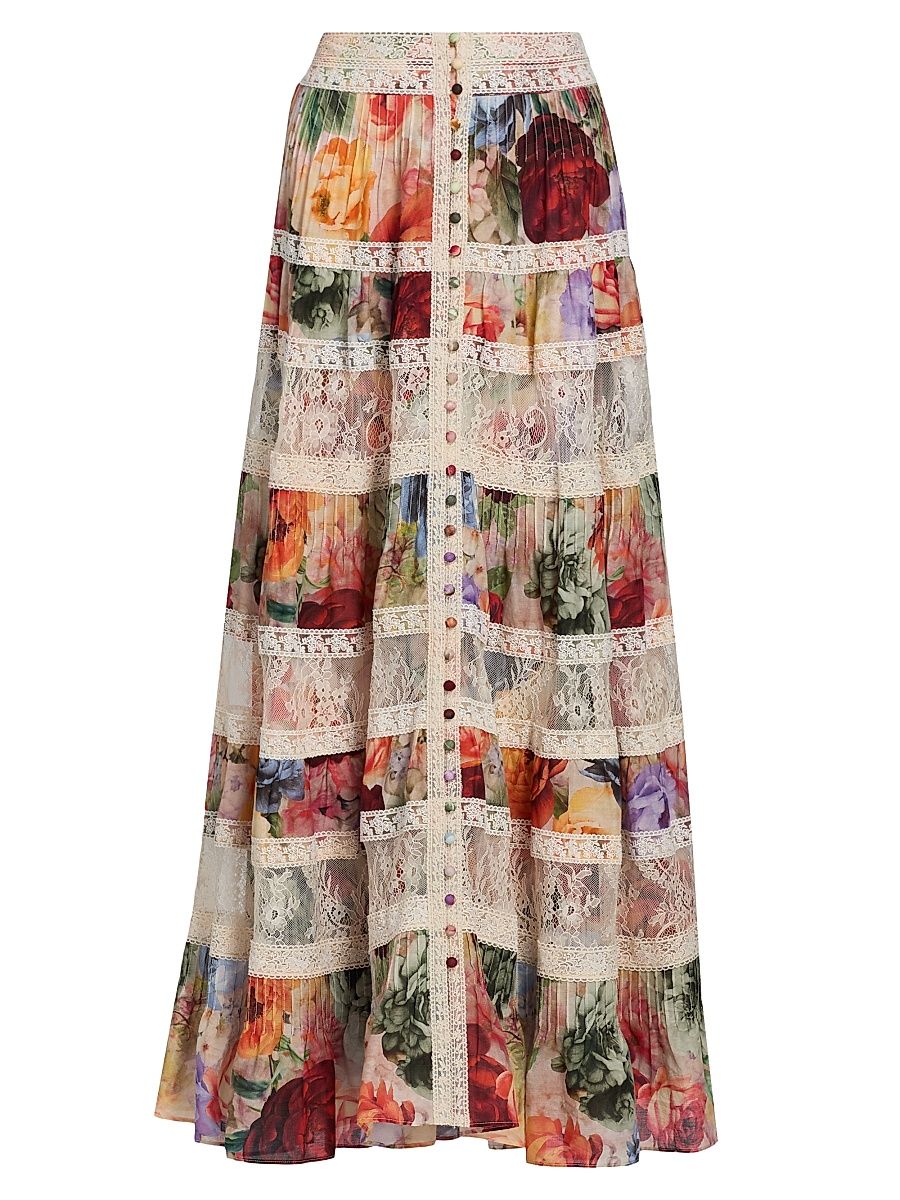 Women's Adira Floral Tiered A-Line Maxi Skirt - Storm Floral - Size 14