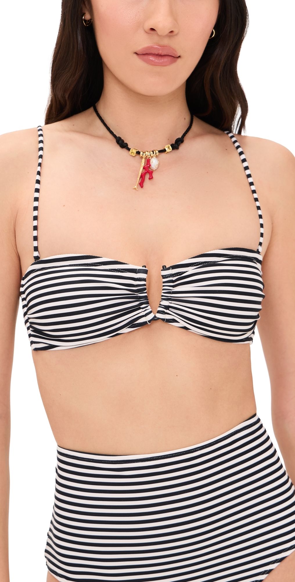 Nili Lotan Bandeau Bikini Top Black/Ivory Stripe XL