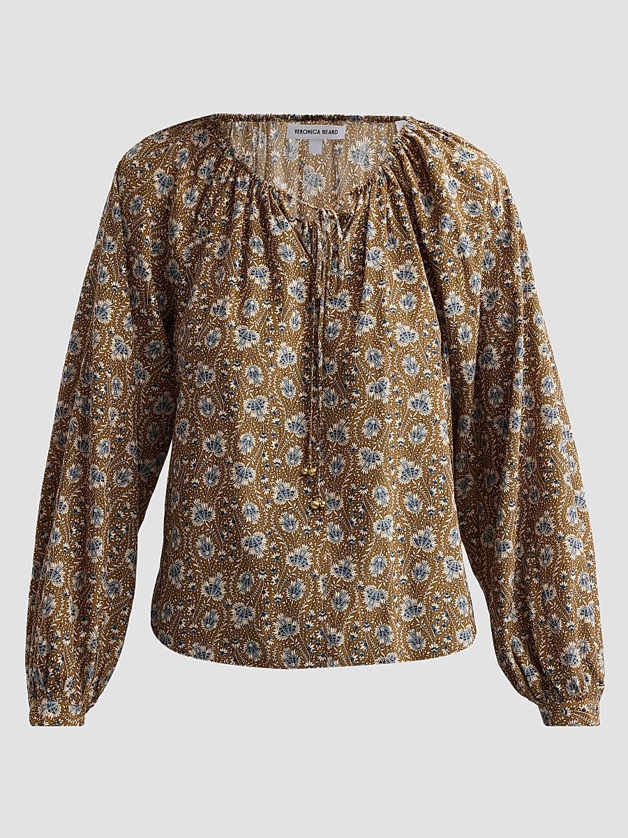 Women's Rhosen Floral Silk-Blend Tieneck Blouse - Acorn Multi - Size 12