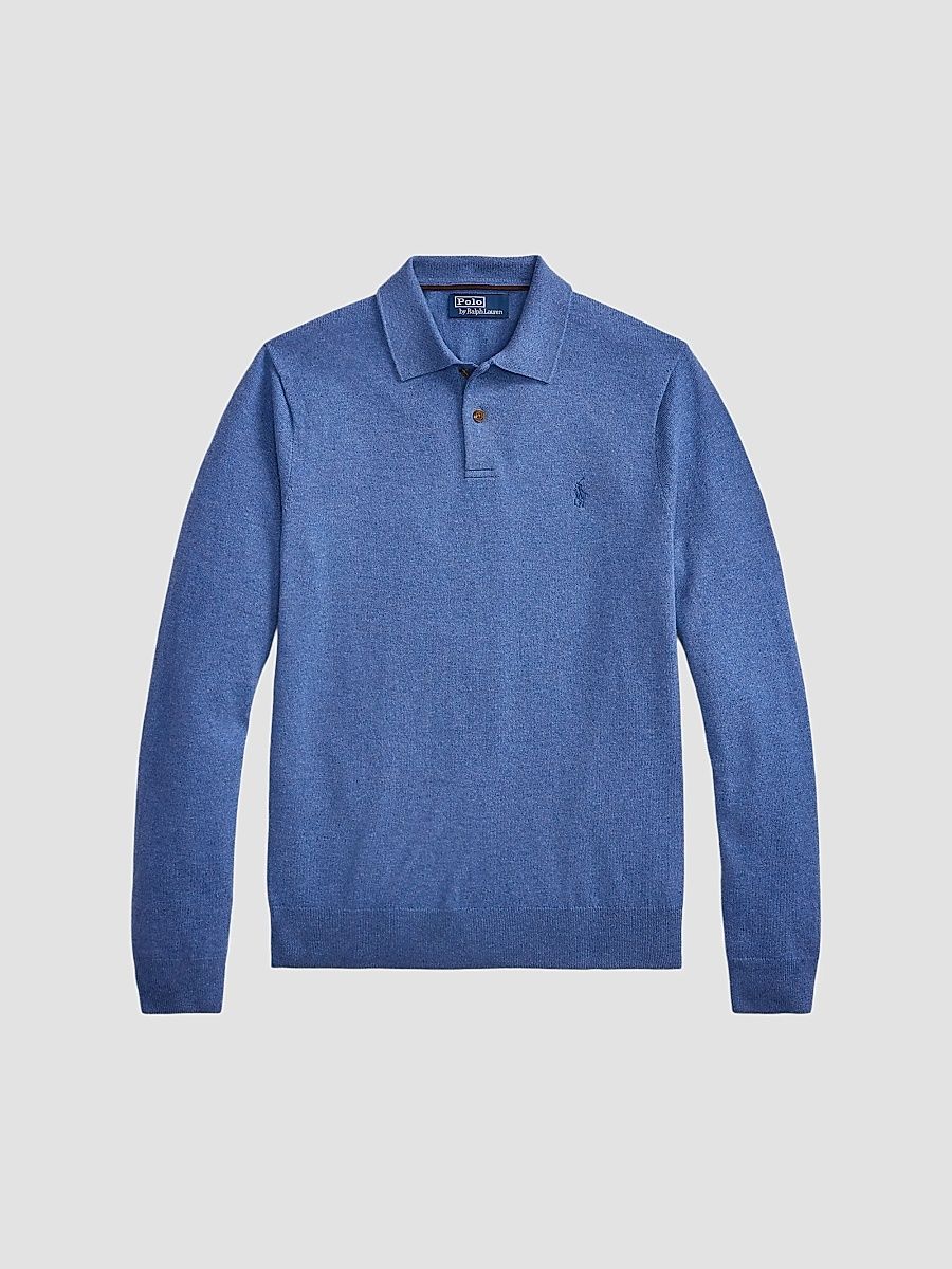 Men's Wool Polo-Collar Sweater - Blue Borage Heather - Size XXL