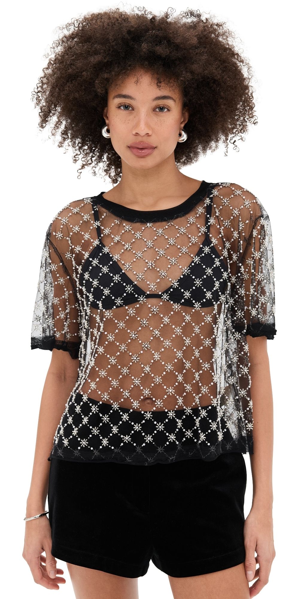Free People Loir Embellished Knit Top Black S