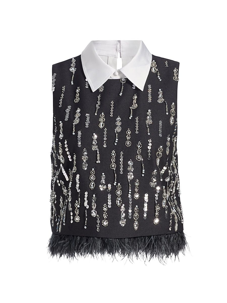 Women's Selene Embellished Top - Charcoal Multi - Size XL