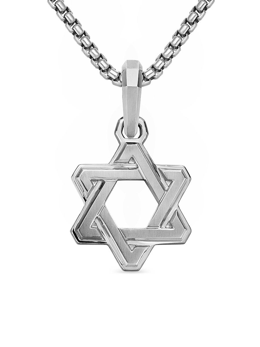 Men's Deco Star of David Pendant in Sterling Silver, 24mm - Silver