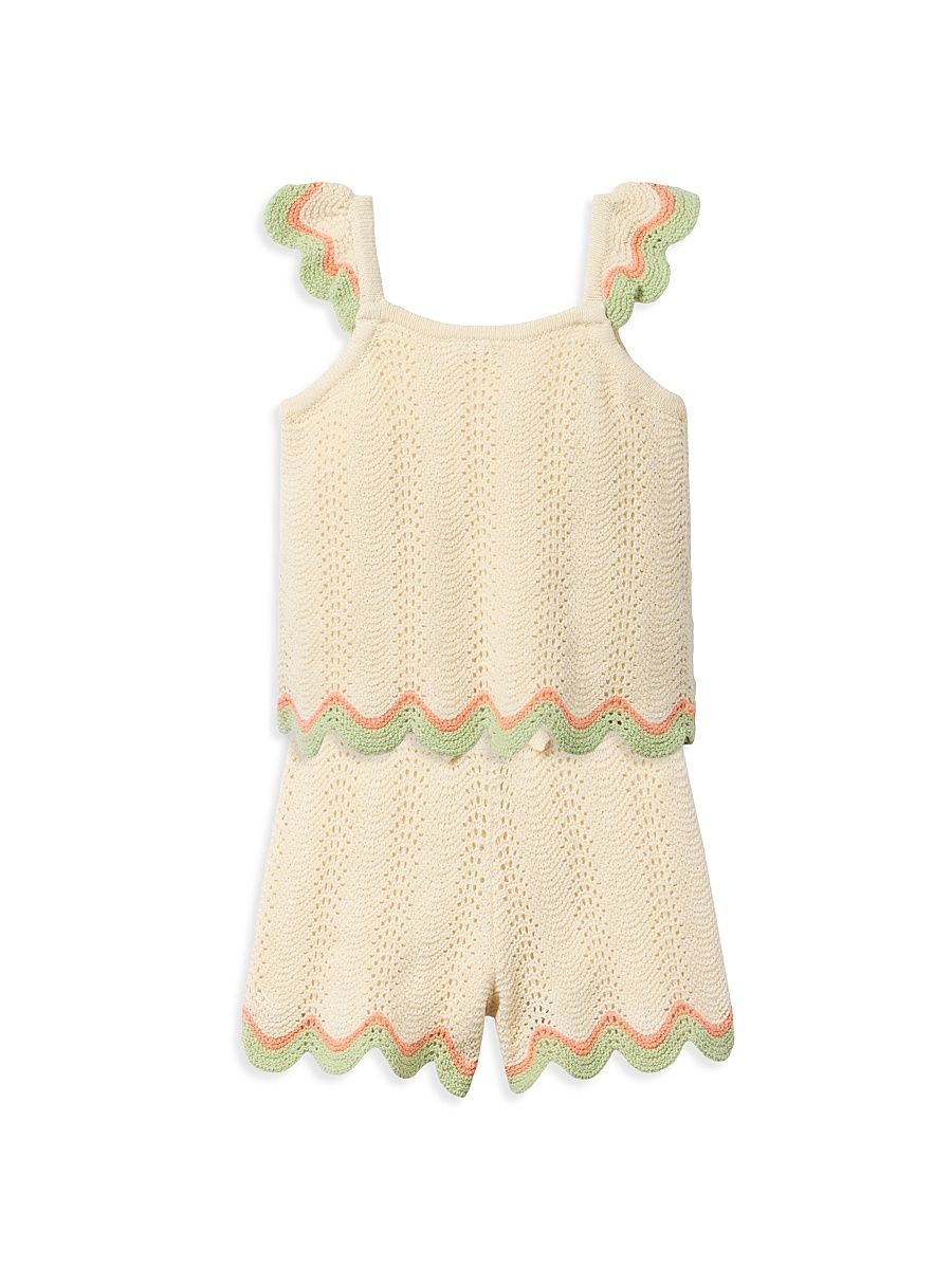 Little Girl's 2-Piece Crochet Scallop Shorts Set - Khaki - Size 10