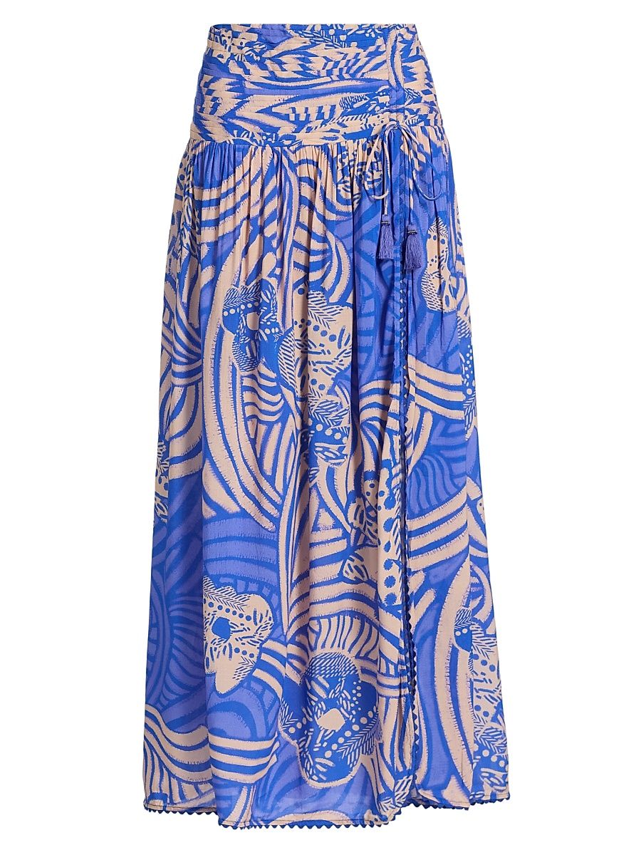 Women's Carla Floral Drawstring Maxi Skirt - Blue Japonism - Size XS