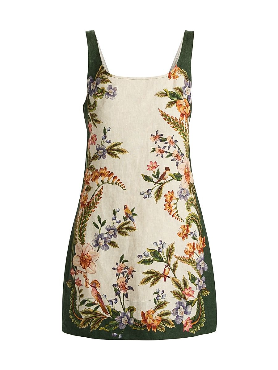 Women's Nature Sand Floral Linen Minidress - Sand - Size XL