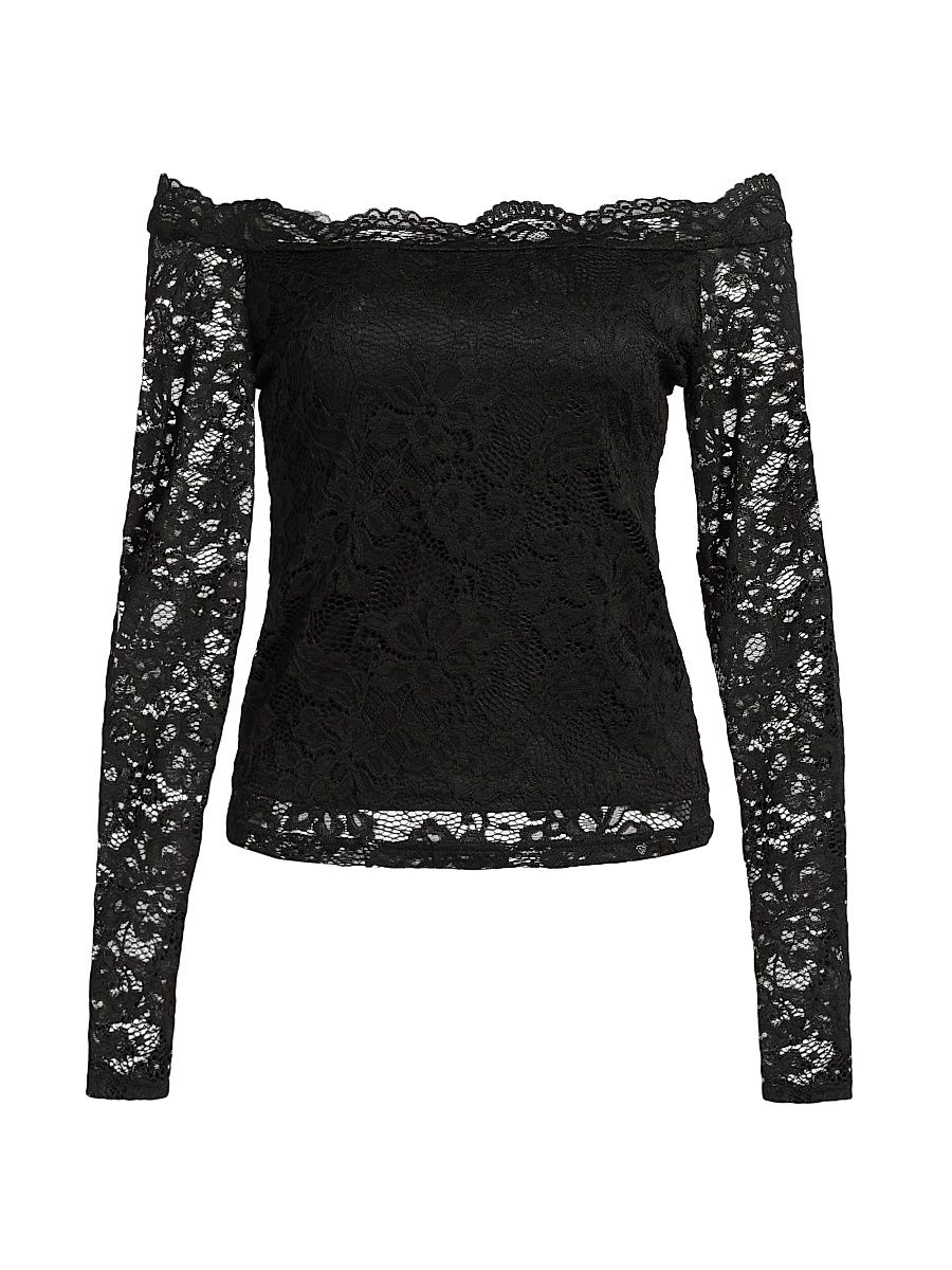 Women's Lace Off-the-Shoulder Top - Black - Size Small