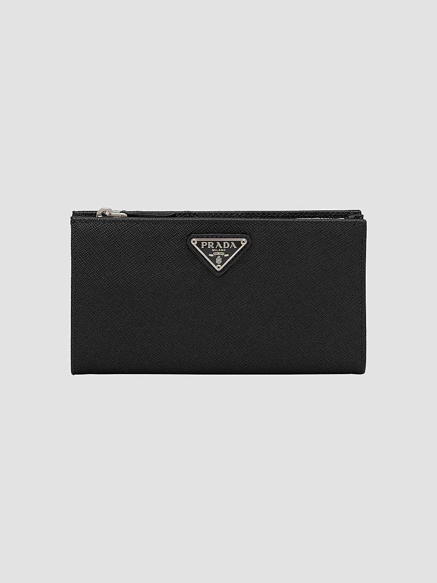 Prada Women's Large Saffiano Leather Wallet - Black Silver