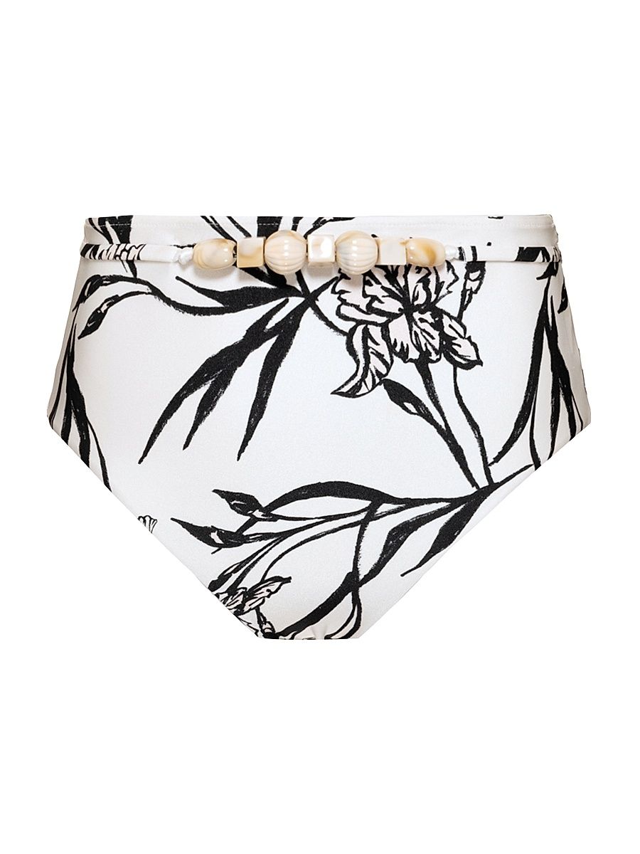 Women's Iris Beaded High-Waisted Bikini Bottom - Off White - Size XS