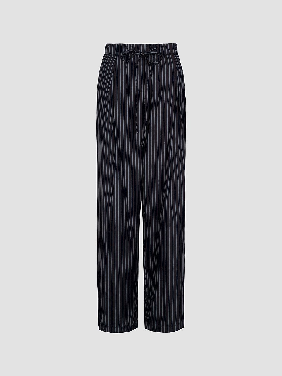 Women's Striped Silk Pajama Pants - Blue Nights Turkish Coffee - Size XL