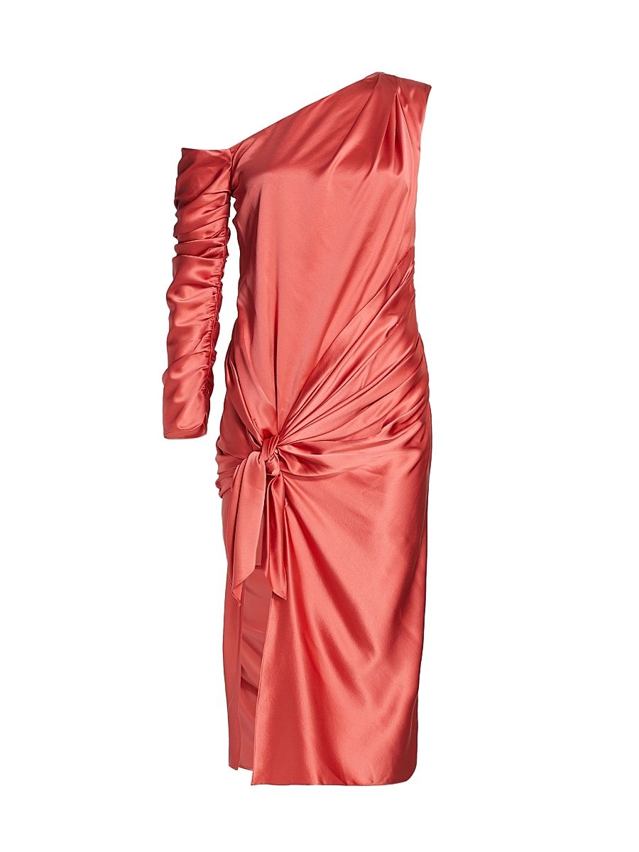 Women's Draped One-Shoulder Knot Dress - Coral - Size 6