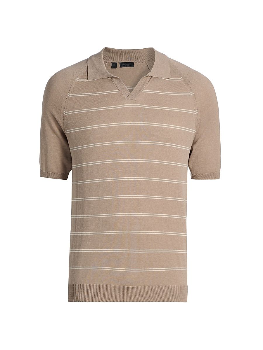 Men's Striped Cotton-Silk Polo Shirt - Beige - Size Large