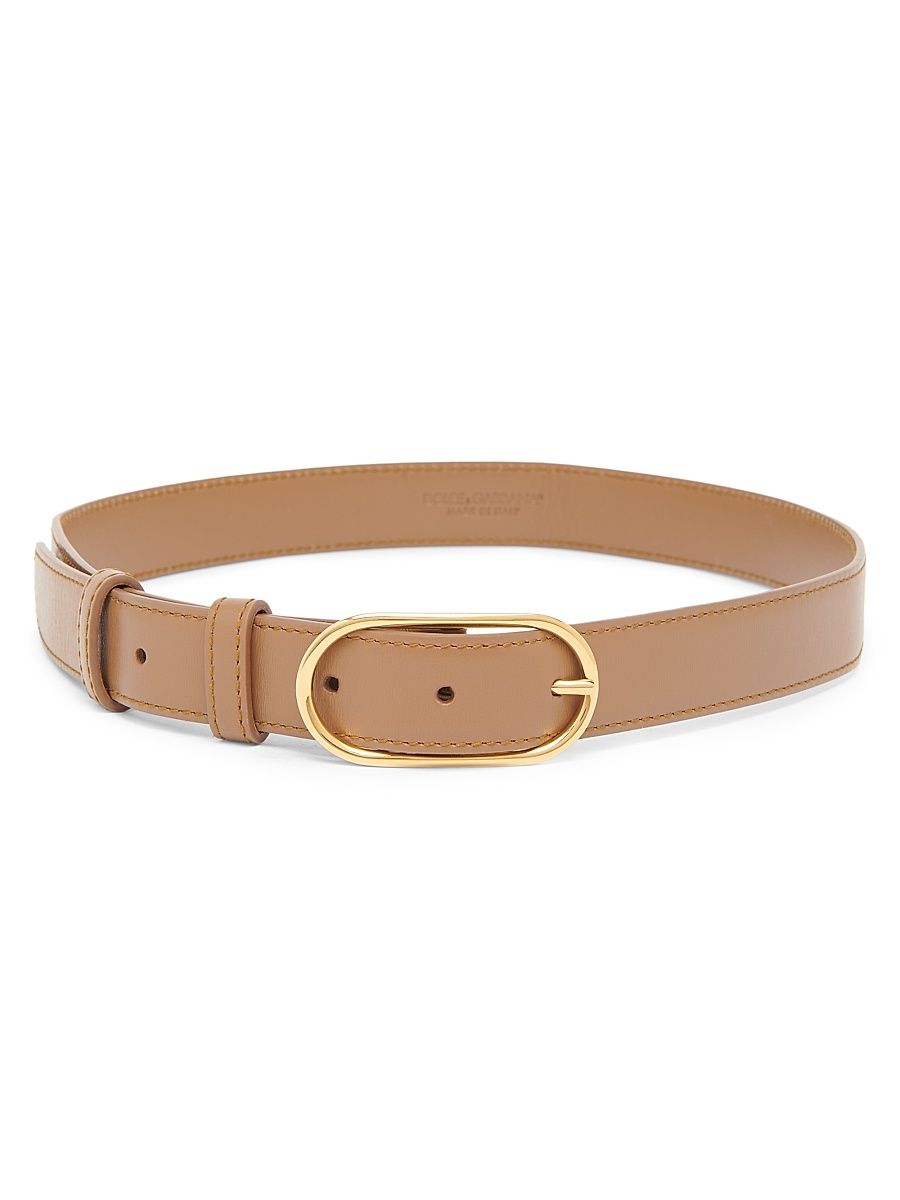 Women's Italian Tailoring DG Leather Belt - Light Brown - Size Medium