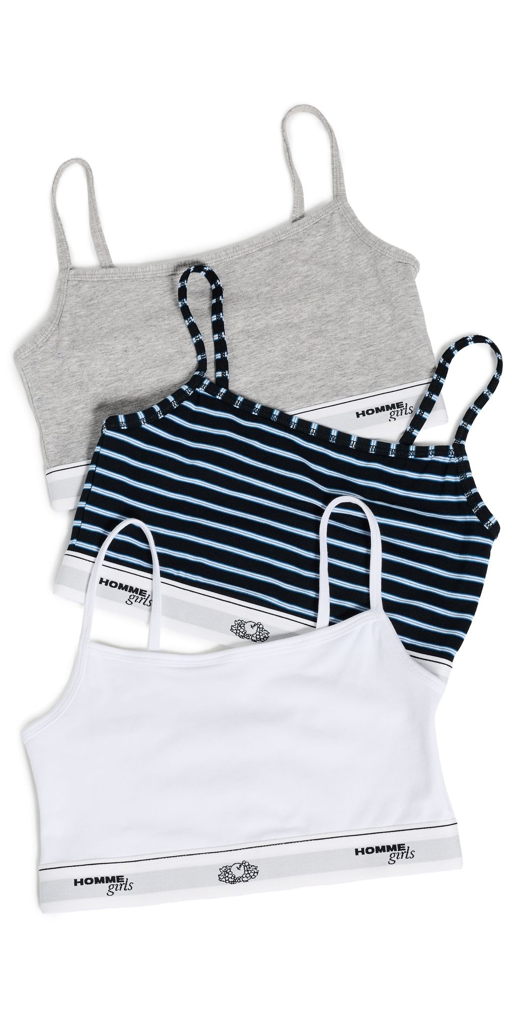 HOMMEGIRLS Homme Girls x Fruit of The Loom Cami Bralette 3 Pack Stripe/Heather Grey/White XS