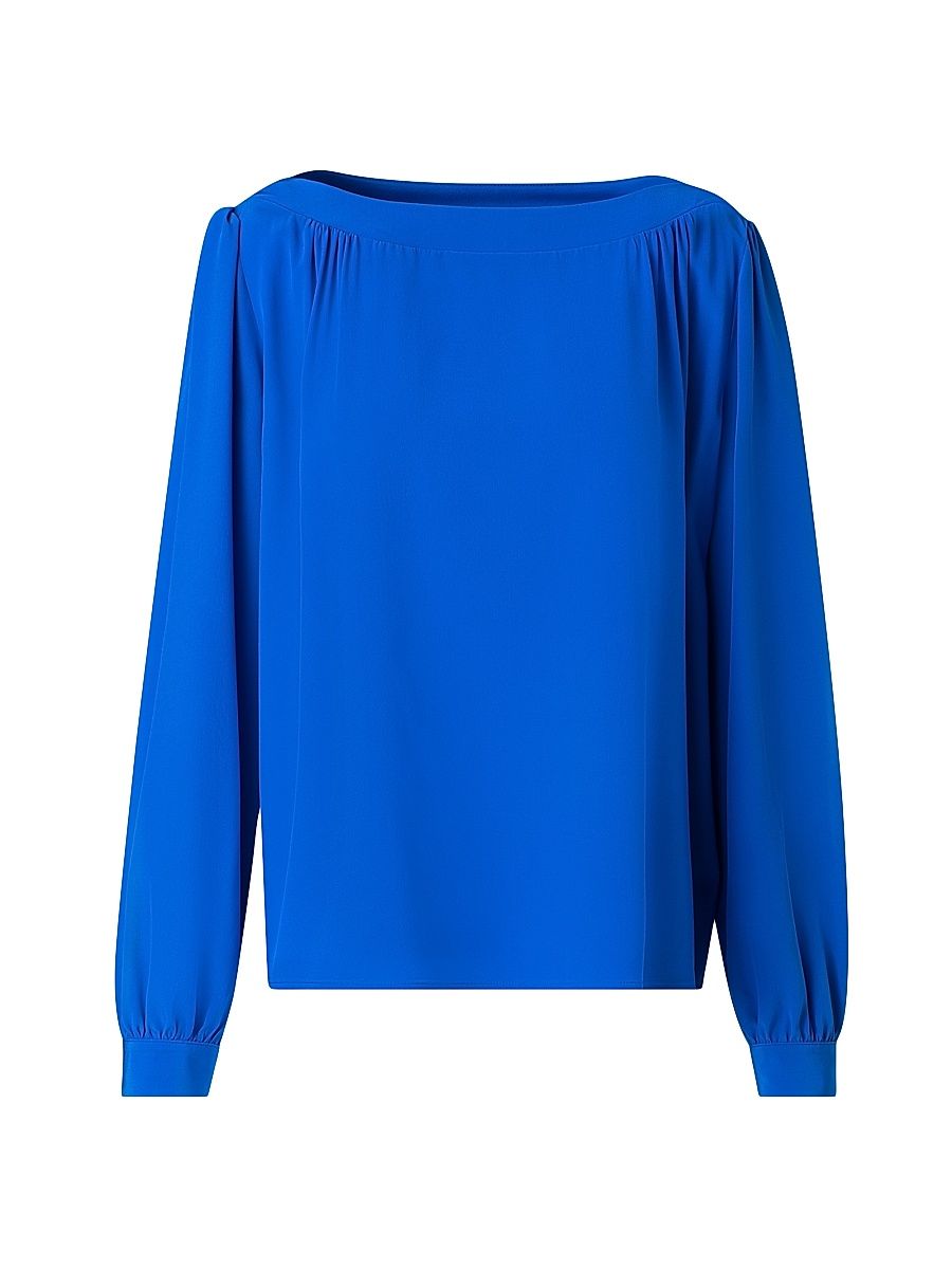 Women's Silk-Crepe Boatneck Blouse - Royal Blue - Size 6