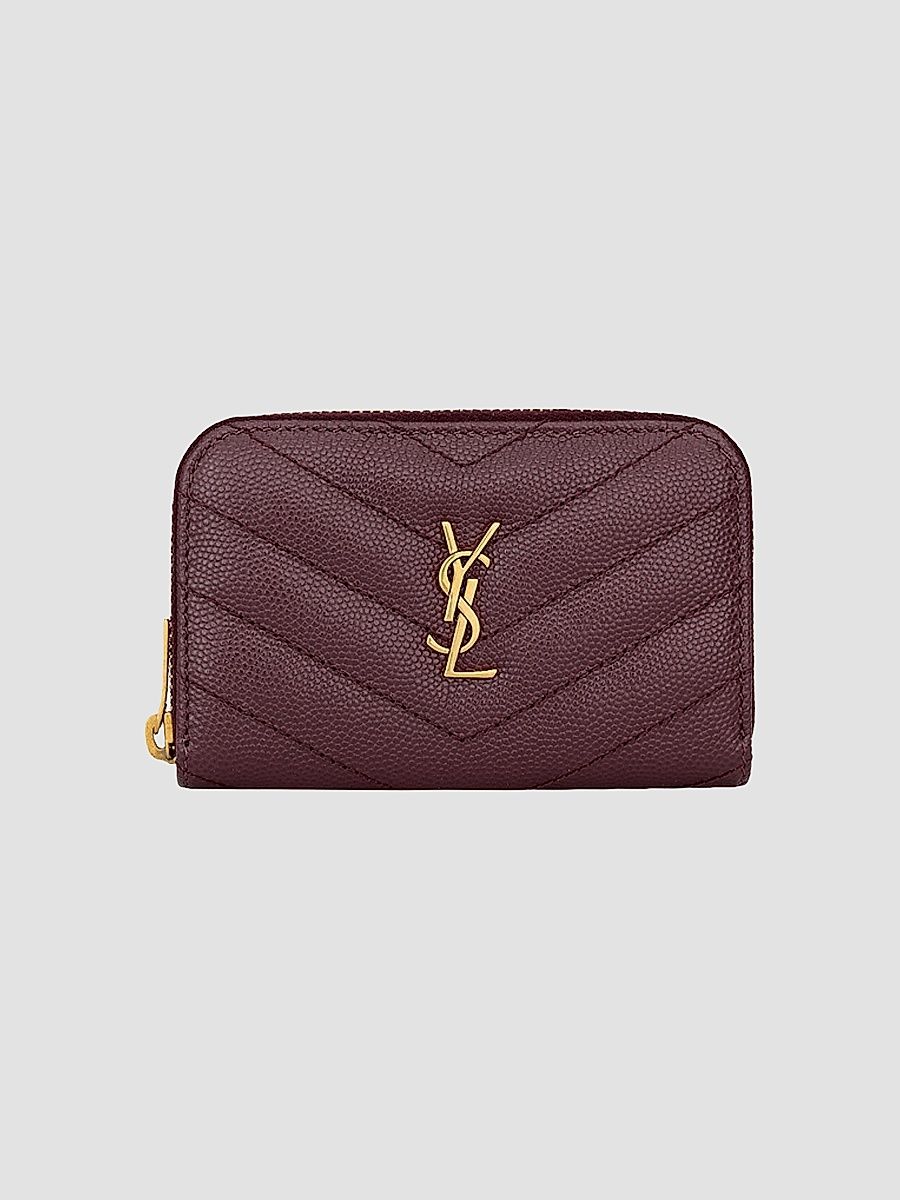 Saint Laurent Women's Grain De Poudre Leather Cassandre Change Purse - Rouge Cabernet