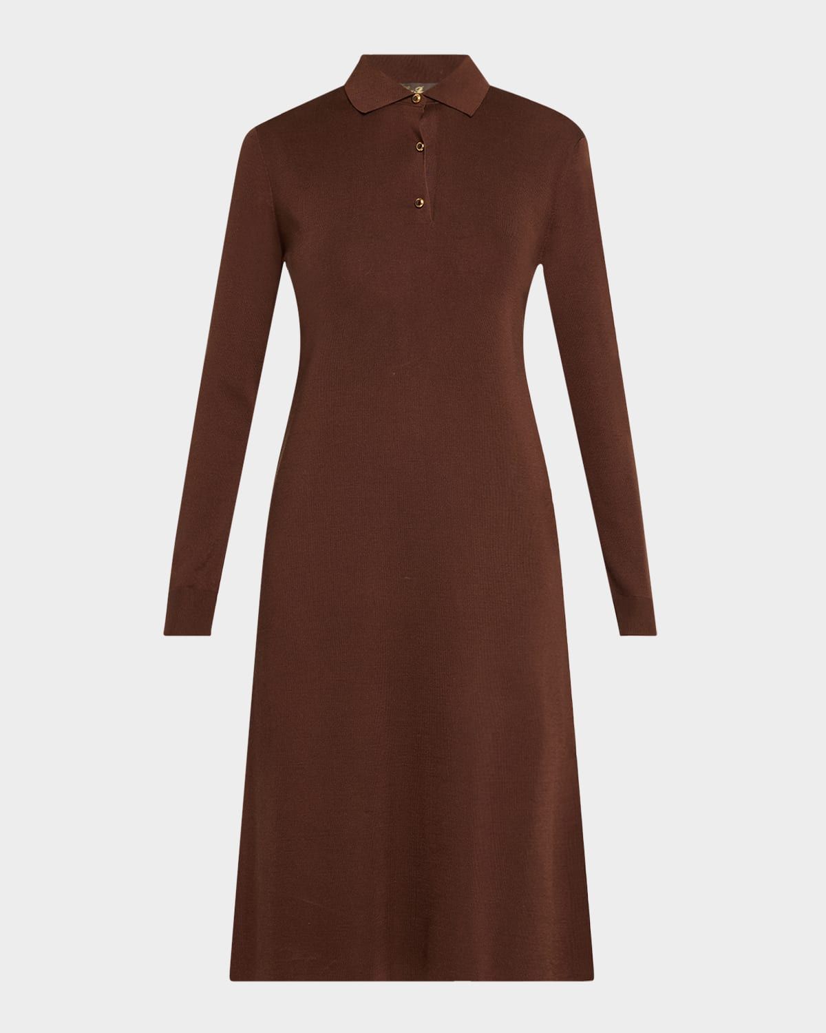 Lyskamm Long-Sleeve Silk Polo Dress