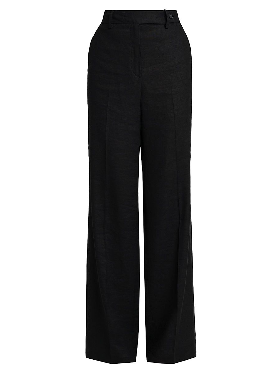 Women's Wide-Leg Linen-Blend Pants - Black - Size 12