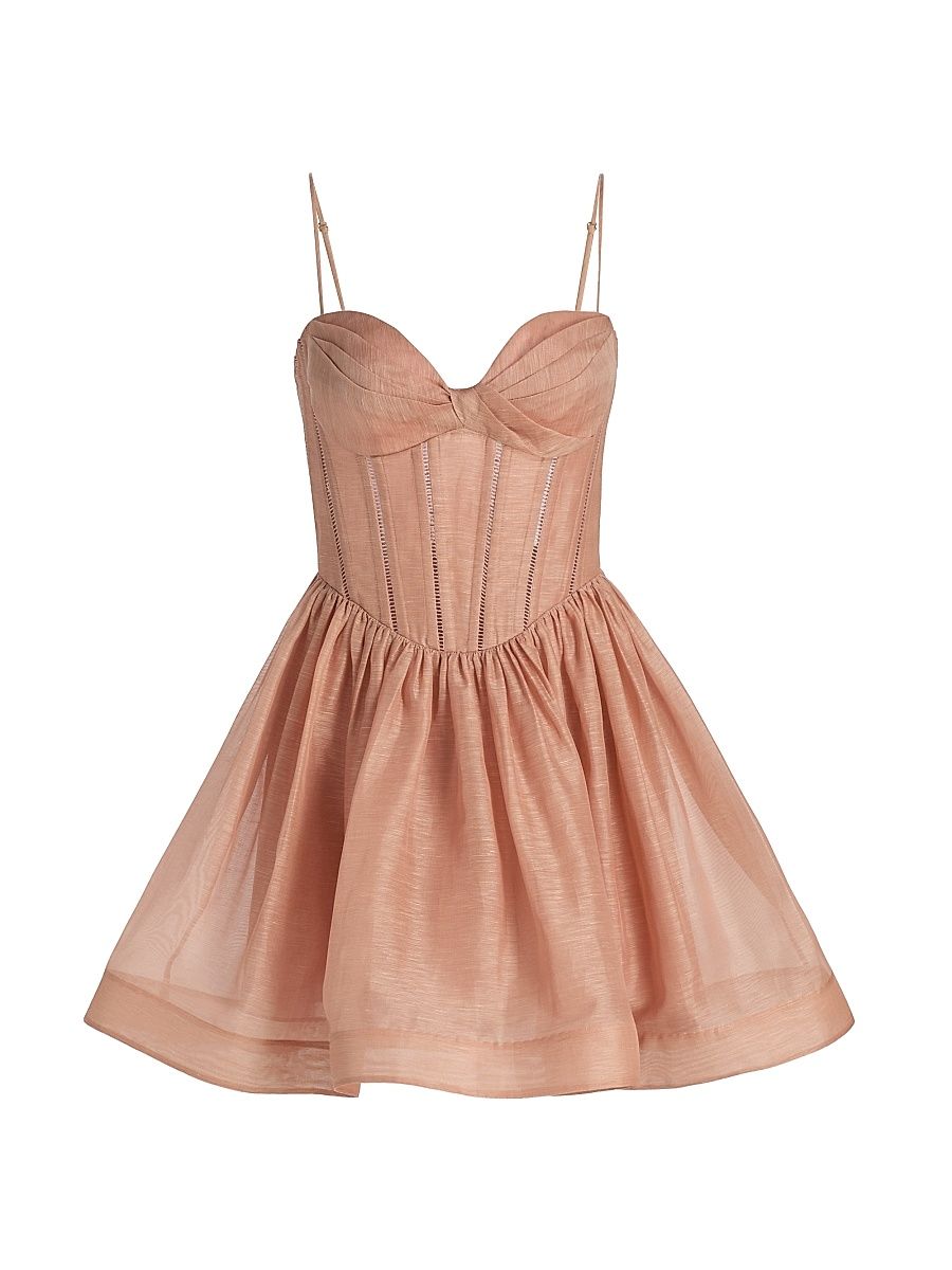 Women's Luna Corset Linen-Silk Fit-&-Flare Minidress - Peony - Size 10