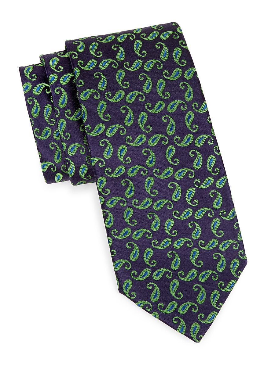 Men's Paisley Silk Tie - Navy Green