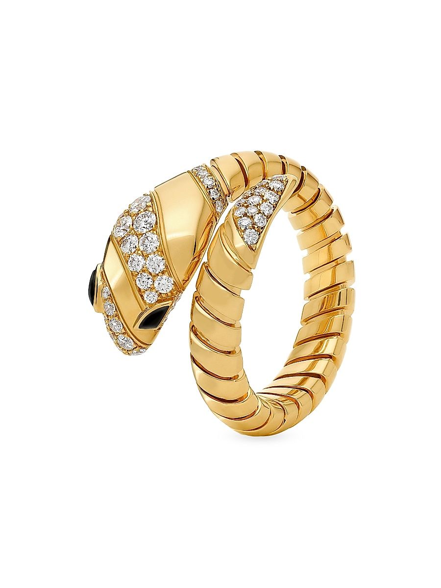 Women's Serpenti 18K Yellow Gold, 0.50 TCW Diamond & Onyx Tubogas Ring - Yellow Gold - Size 8