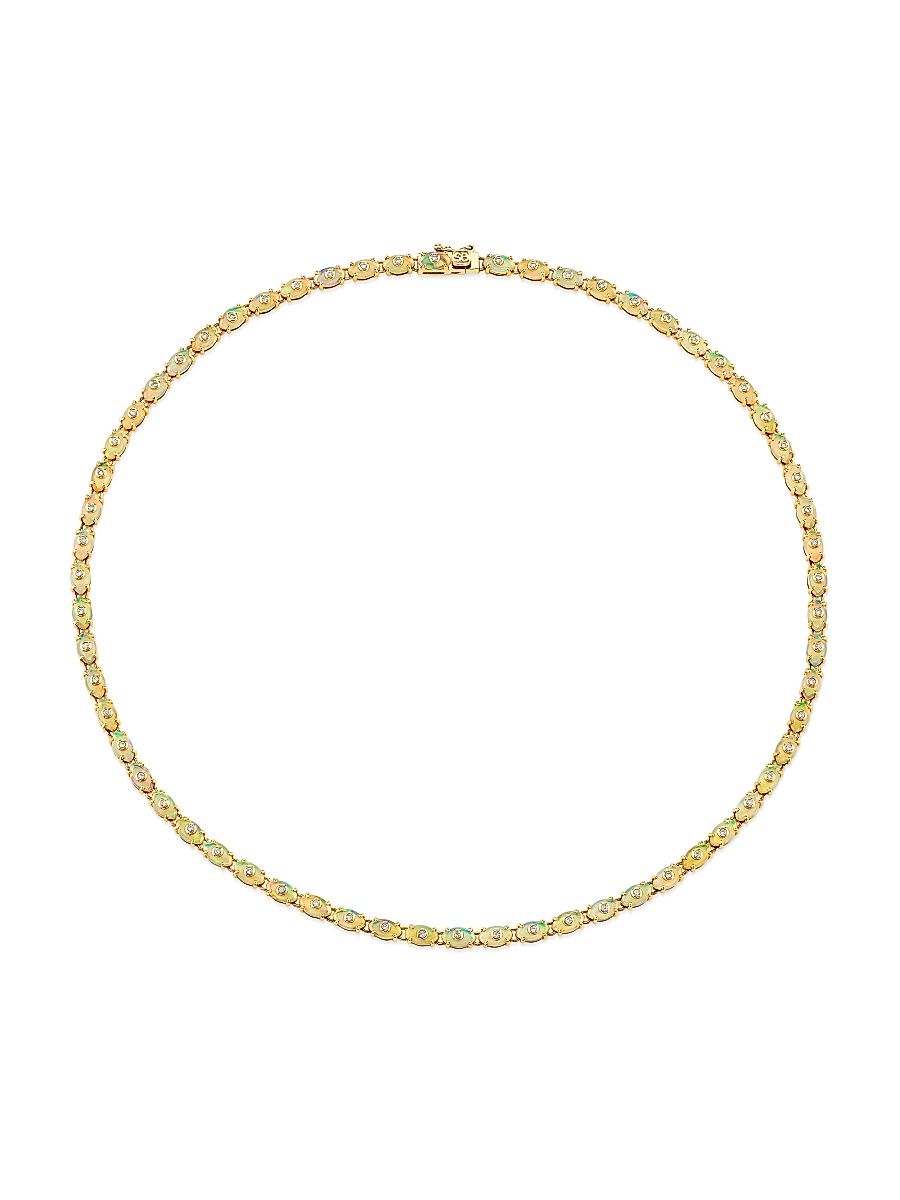 Women's Eternity 14K Yellow Gold, Opal & 0.384 TCW Diamond Necklace - Yellow Gold