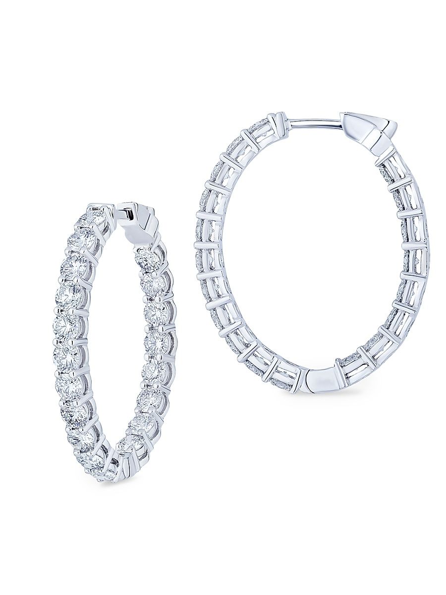 Women's 18K White Gold & 8.19 TCW Diamond Oval Hoop Earrings - White Gold
