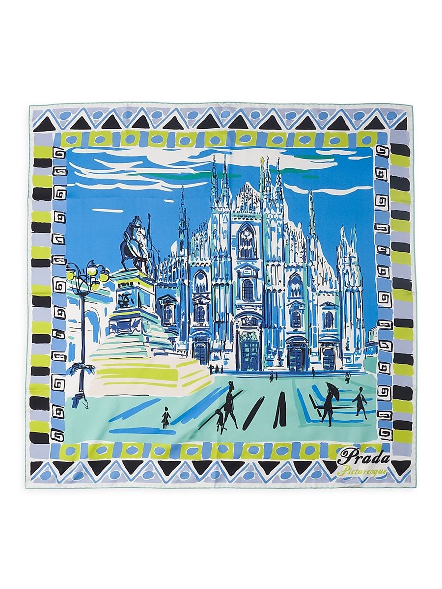 Women's Pittoresque Milan Printed Silk Foulard 90CM Square Scarf - Blue
