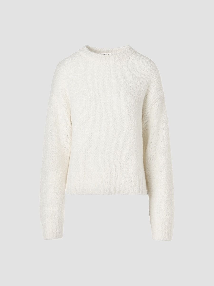 Women's Cashmere-Silk Bouclé-Knit Crewneck Sweater - Ecru - Size 14