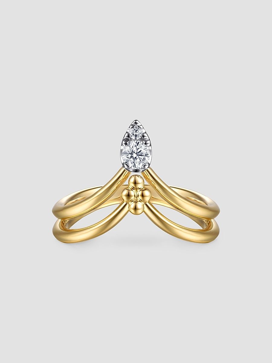 Gabriel & Co Women's Bujukan 14K Yellow & White Gold & 0.15 TCW Diamond Chevron Ring - Yellow Gold - Size 6.5