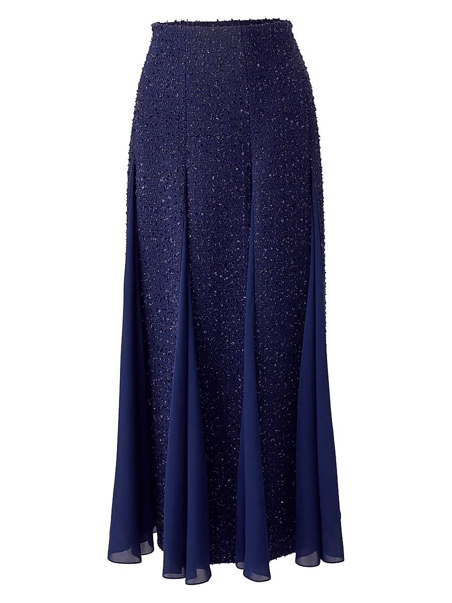 Women's Metallic Tweed Godet Midi-Skirt - Midnight - Size 6