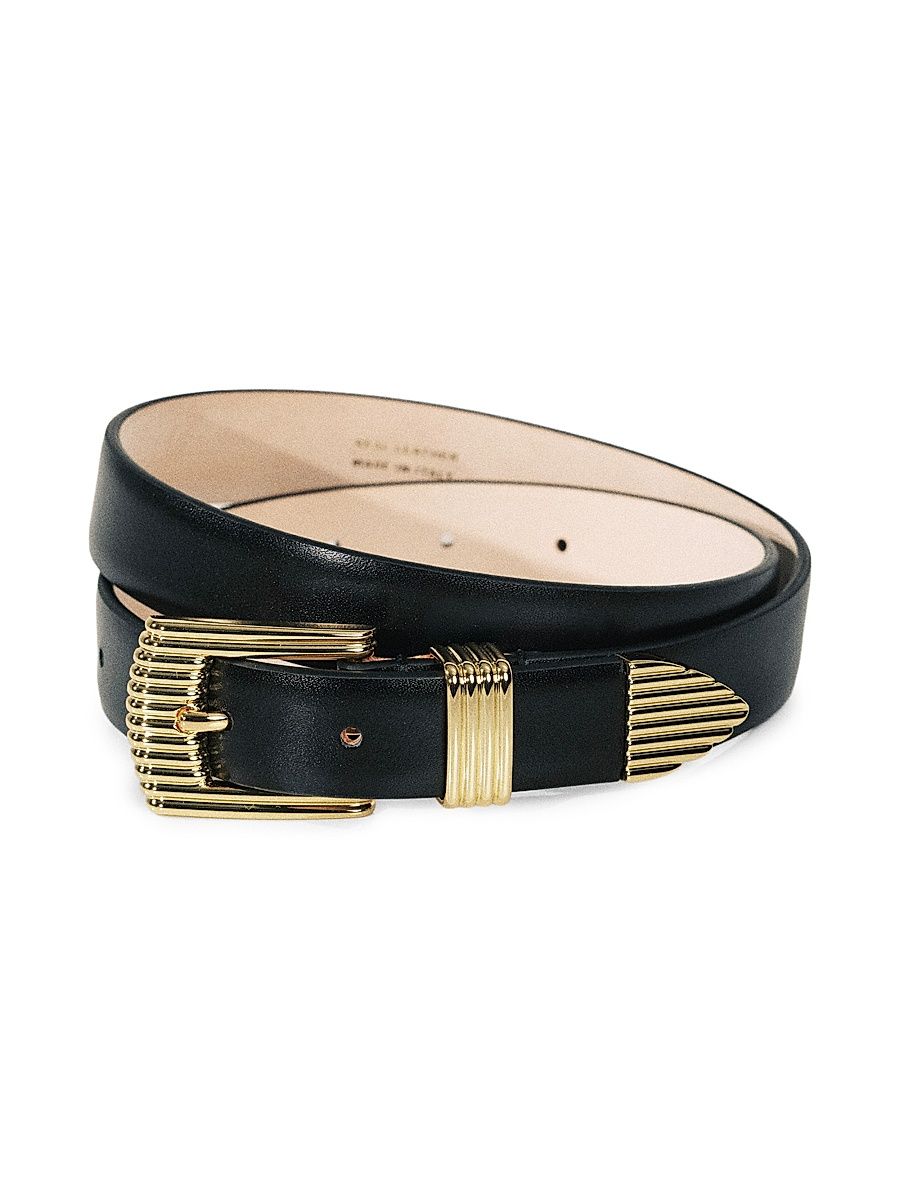 Women's Rosen Ridged Leather Belt - Black Gold - Size XL