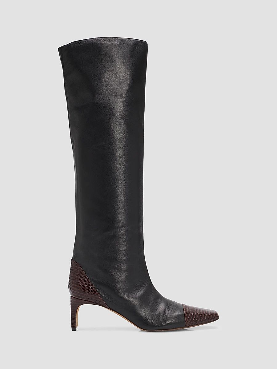 Women's Carlyle Lizard-Embossed Leather Knee-High Boots - Noir - Size 11