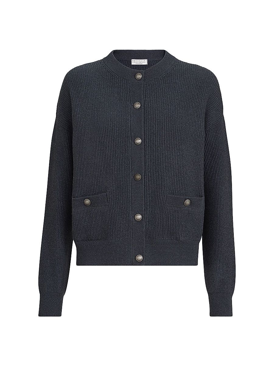 Women's Sparkling Cashmere English Rib Cardigan - Blue - Size XXXL