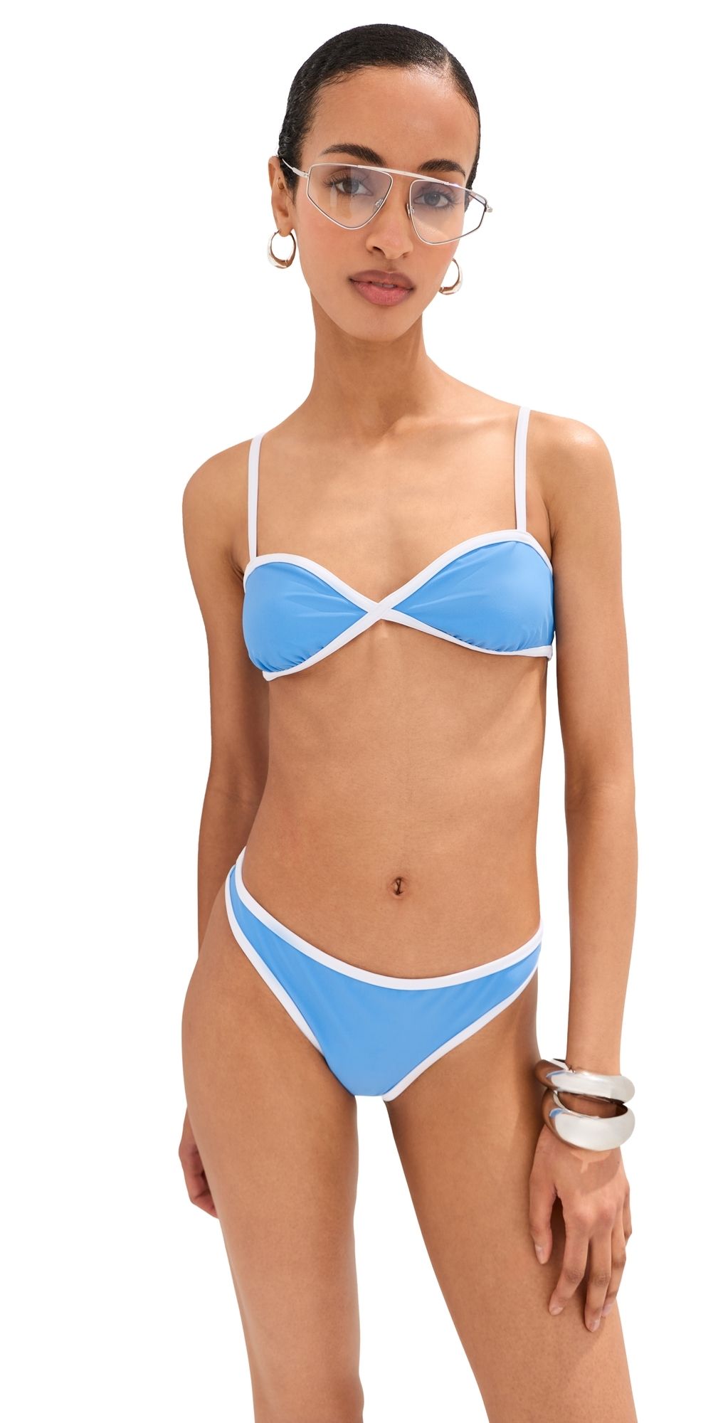 LE BOP Colorblock Bikini Top Marina/White S