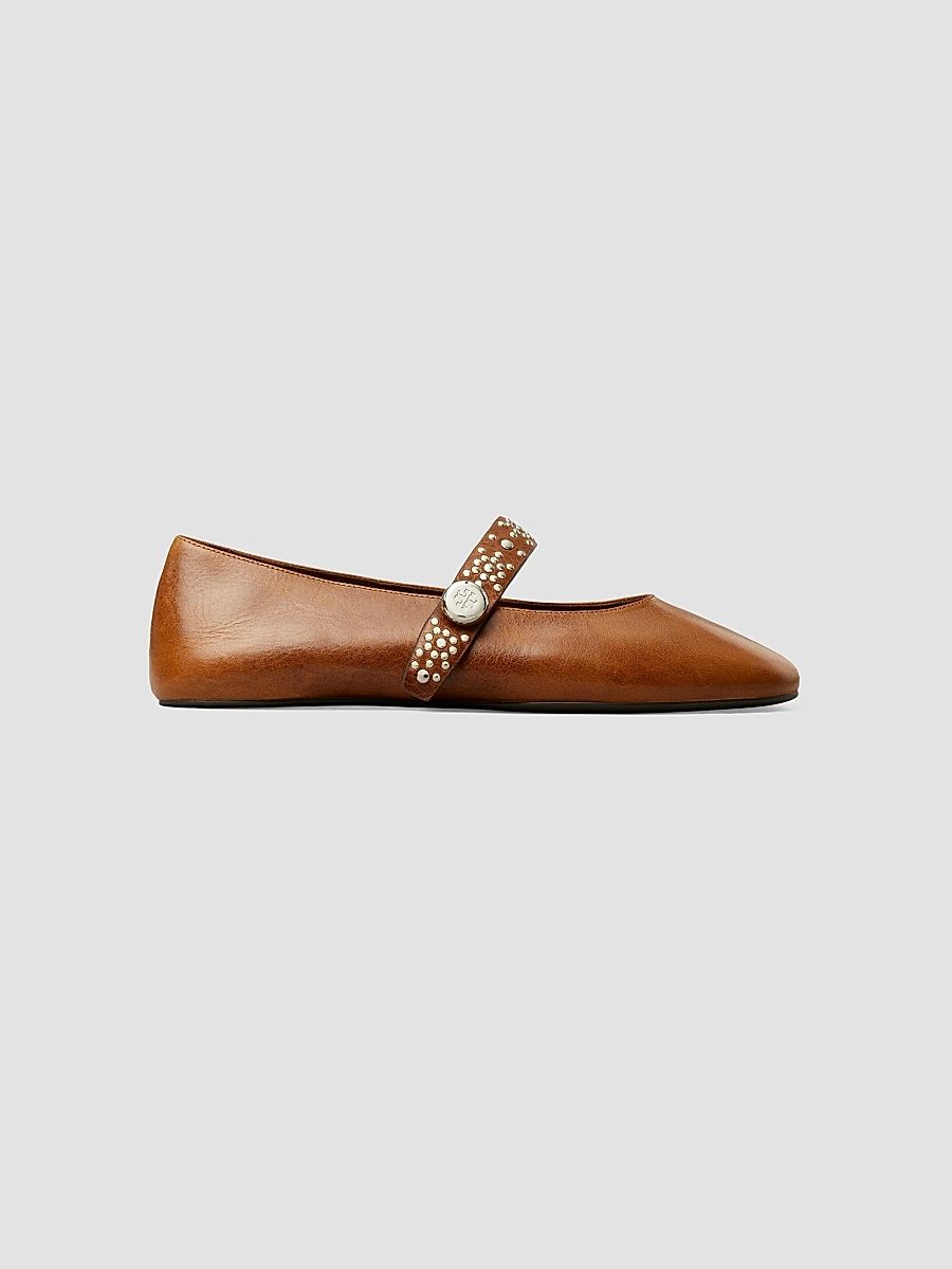 Tory Burch Women's Romy Studded Leather Mary Janes - Cognac - Size 9.5