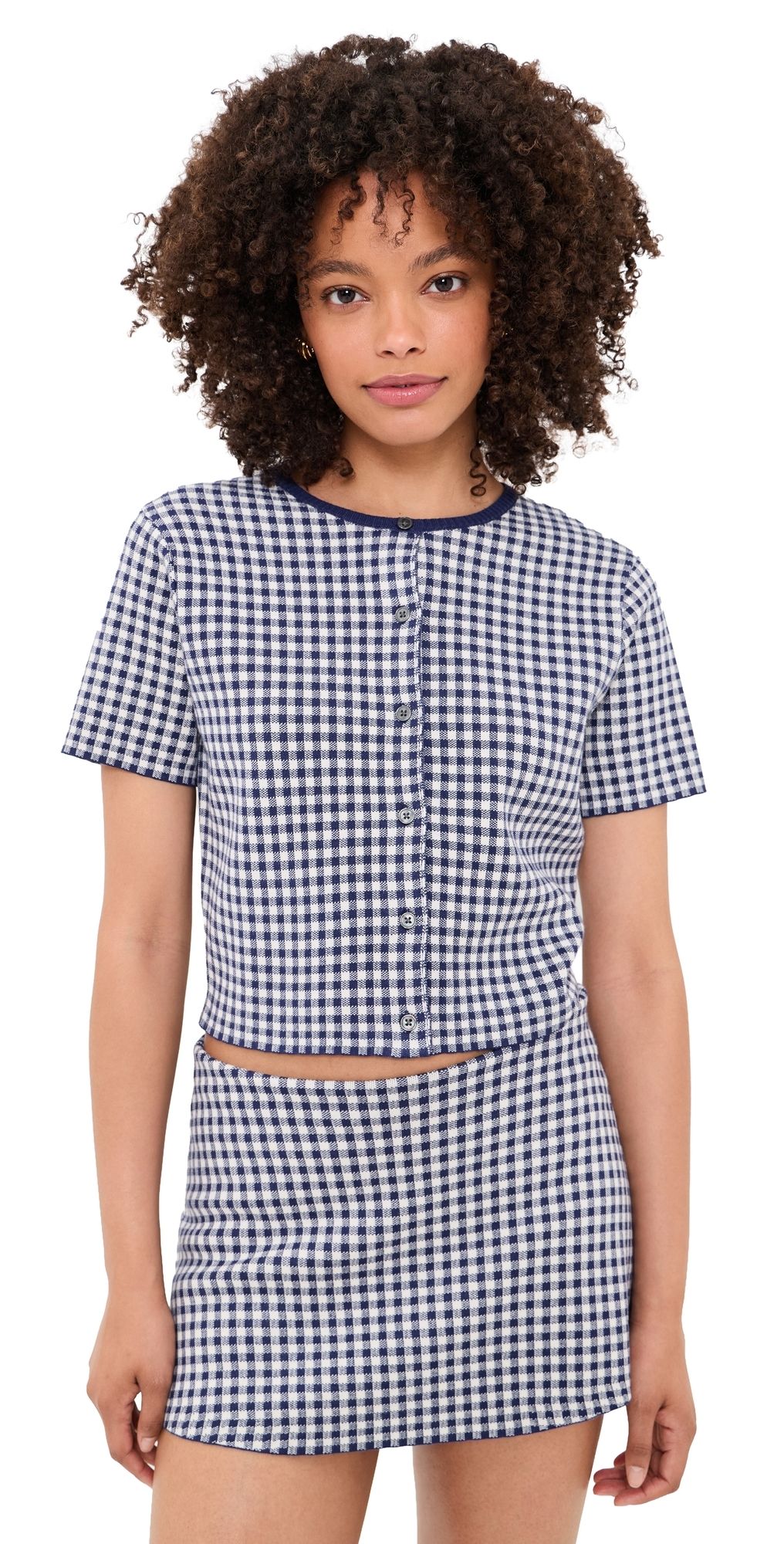 Good American The Keepsake Cardigan Navy Gingham S