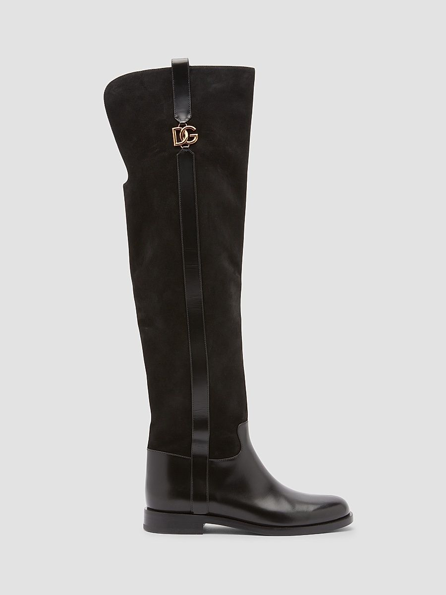 Dolce & Gabbana Women's Equestrian Suede & Leather Boots - Nero - Size 6.5